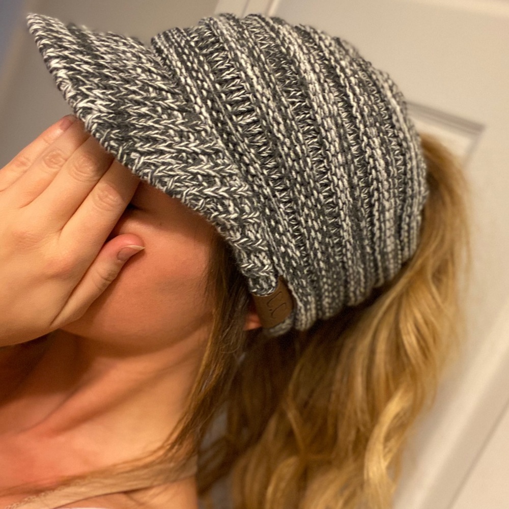 C.C winter hat with visor and ponytail slot